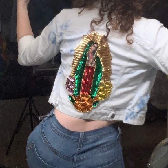 Mother Teresa custom blue stained jean jacket - Picture 6 of 8